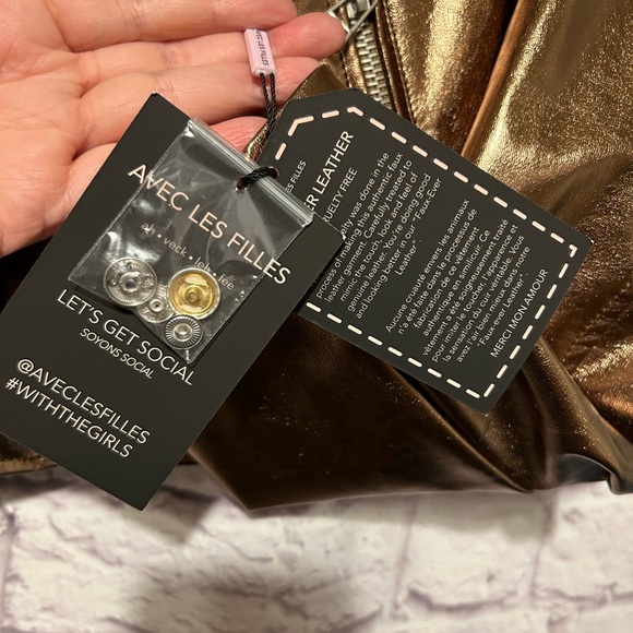 Avec Les Filles City Moto Metallic Bronze Biker Moto Jacket Size Large New - Picture 8 of 9